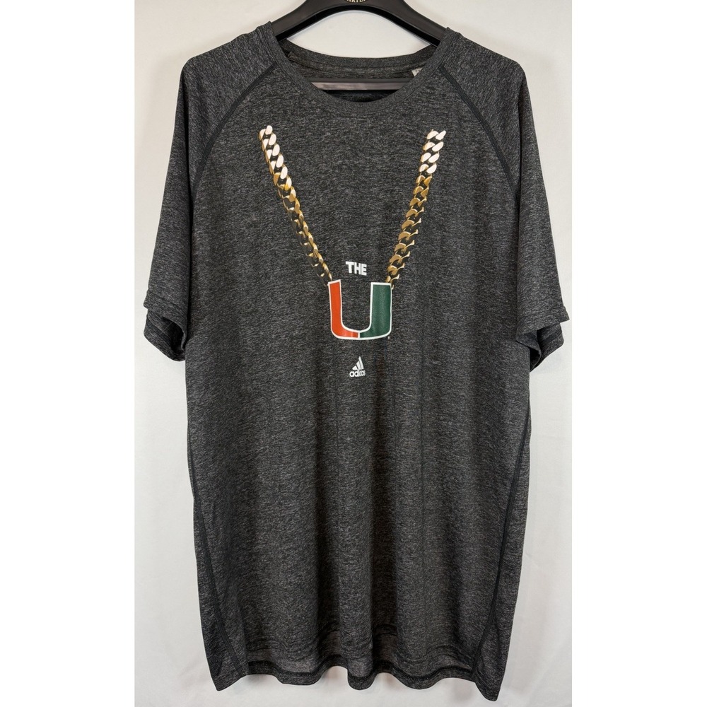 Miami Hurricanes T Shirt Size 2XL Gray Adidas Performance The U Football Chain